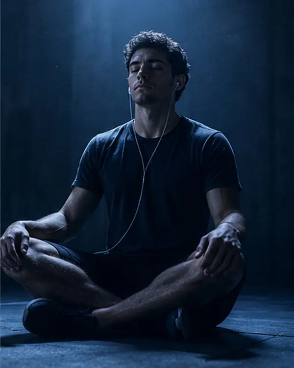Athlete sitting cross-legged doing a breathing exercise